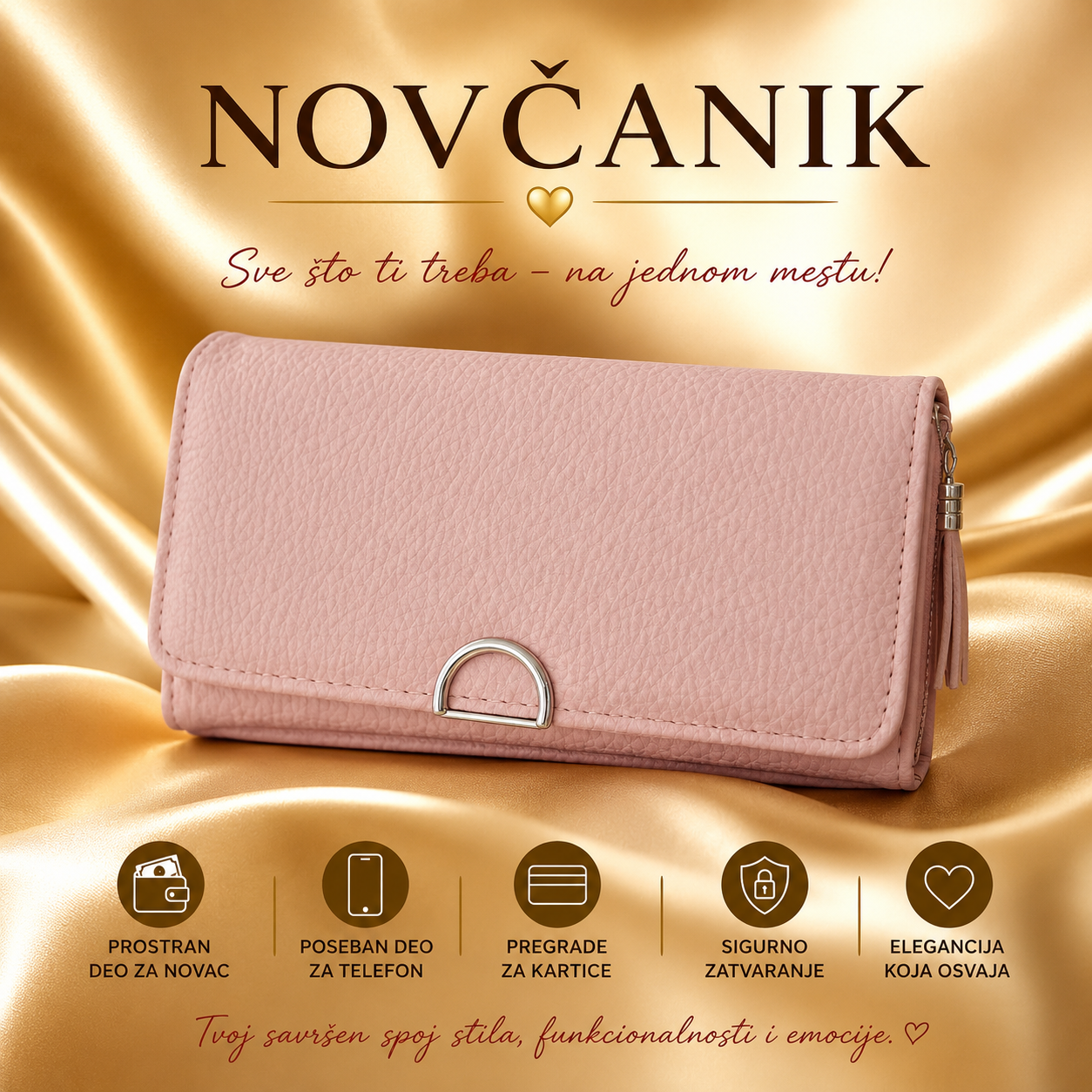 Ženski svetlo puder roze novčanik