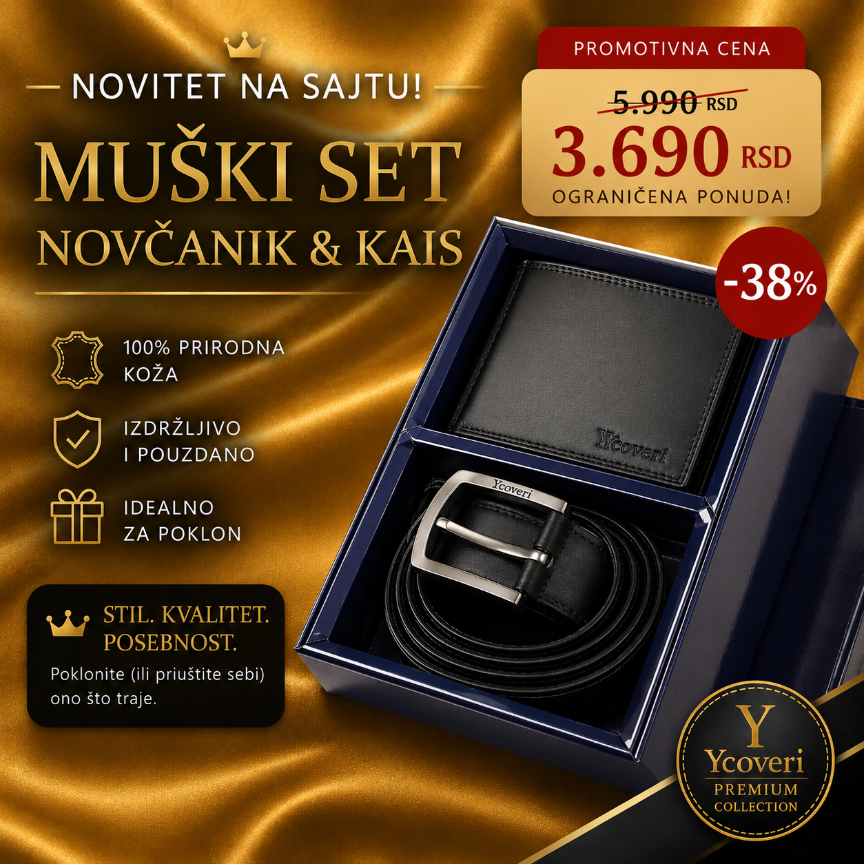 Muški kožni novčanik i kaiš-set