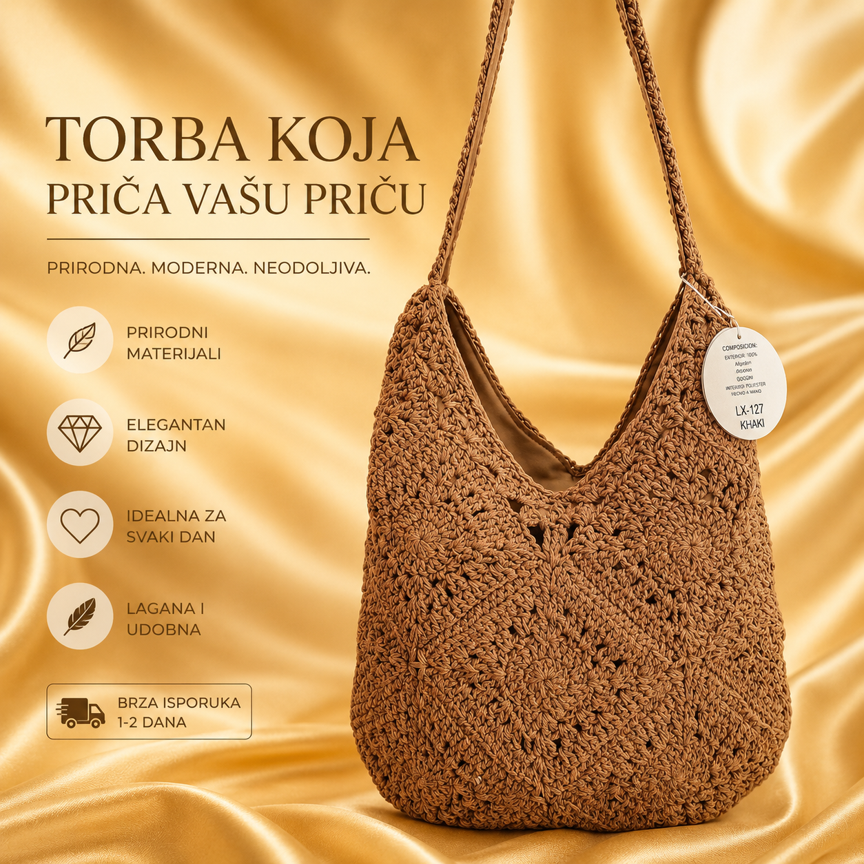 Braon letnja heklana torba