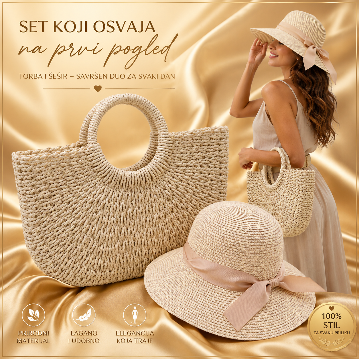 Torba i šešir-bež set